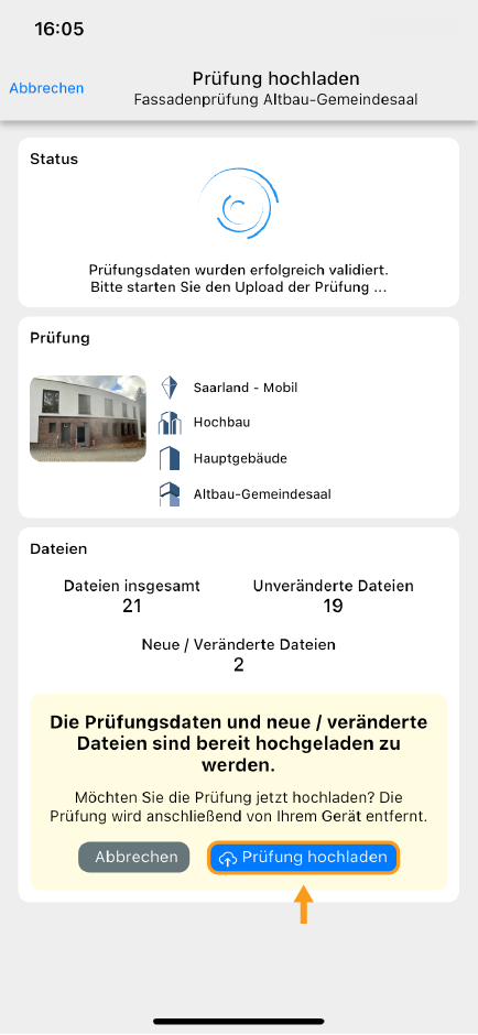 Prüfung hochladen - App
